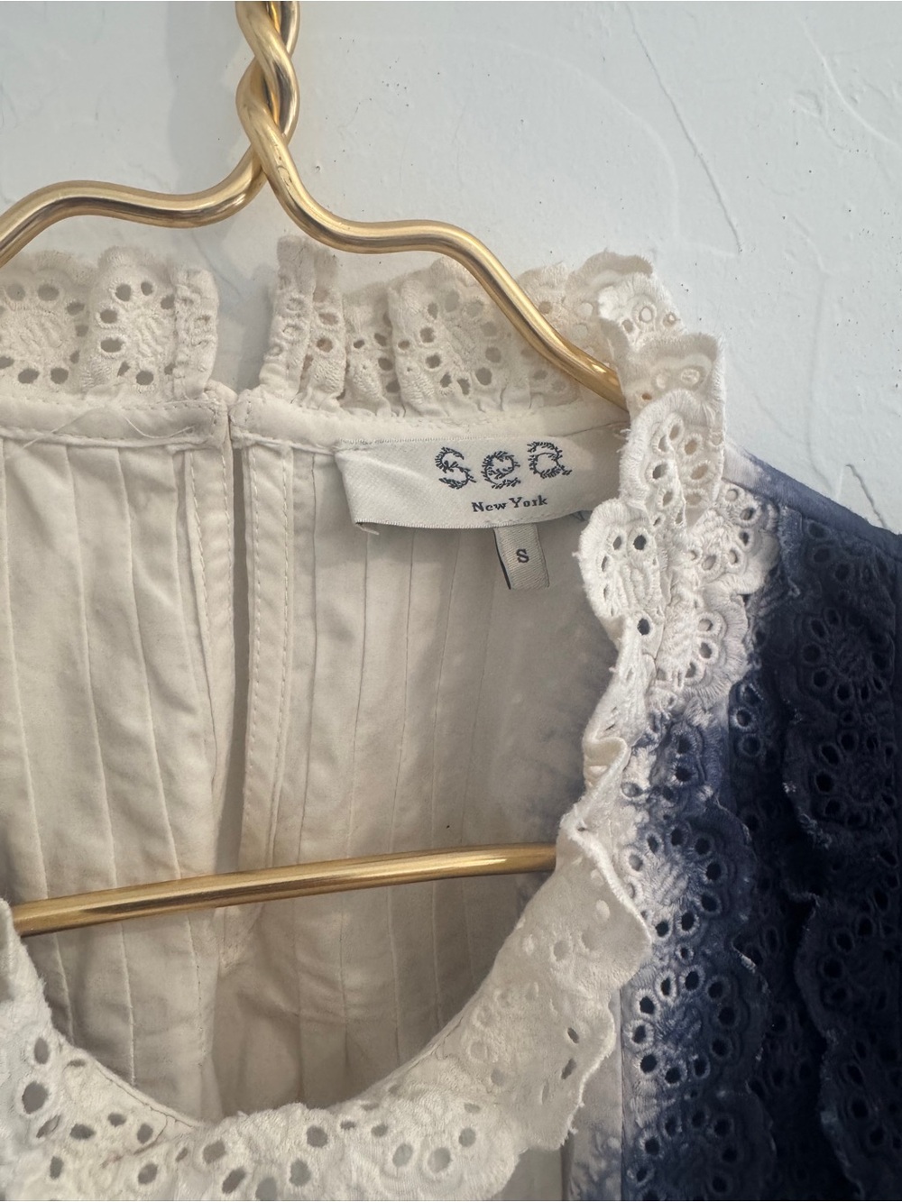 Sea New York Evelyn Cotton Tie Dye Eyelet Ruffle Flutter Sleeve Blouse Top Small - Picture 2 of 3